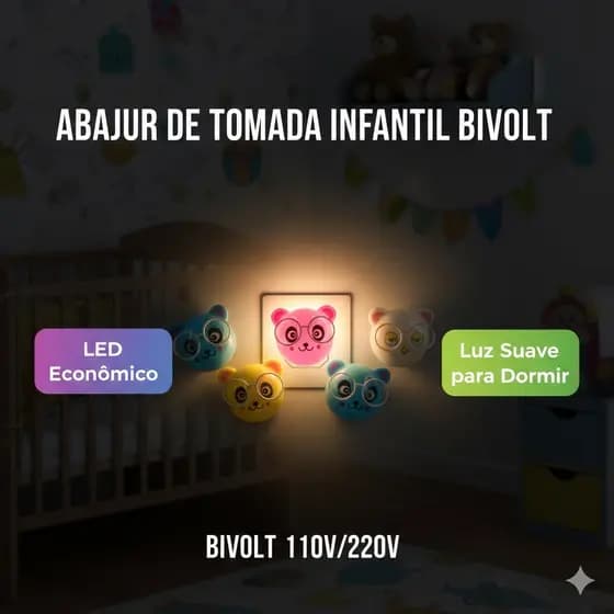 Luminária Infantil LED Mini Abajur Urso de Tomada 127v/220v – Luz Noturna Fofa MOMENT