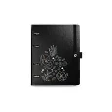 Caderno Fichario Preto Flores A5 15x21 80 Folhas Pautadas