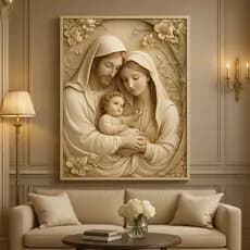 Quadro Religioso Jesus Maria José Arte Decorativa Elegante Alta Qualidade