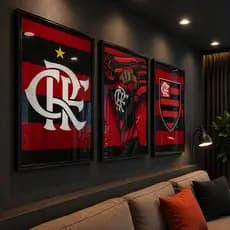 Kit 3 Quadros Flamengo Escudo Bandeira Decorativo Quarto  Sala