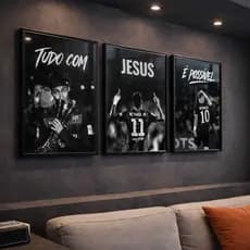 Kit 3 Quadros Motivacionais Futebol Neymar Frase Religiosa Decoração Parede