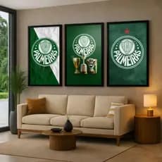 Kit 3 Quadros Decorativos Palmeiras Futebol Arte Esportiva Verde para Sala