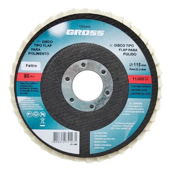 Disco Flap Para Polimento Em Feltro 115 X 22mm 1pc Gross