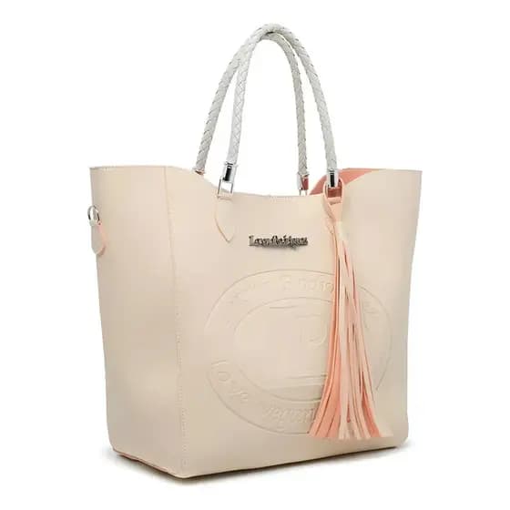 Bolsa Casual Sacola Grande Muito Espaço Feminina Necessarie Cor Bege Liso Níquel