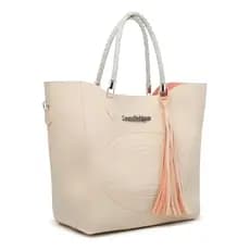 Bolsa Casual Sacola Grande Muito Espaço Feminina Necessarie Cor Bege Liso Níquel