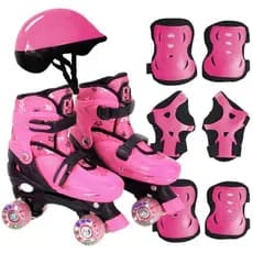 Patins Roller Infantil Ajustável Kit Proteção 4 Rodas Led
