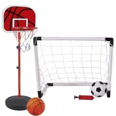 Kit 2 em 1 Cesta Tabela De Basquete + Golzinho Futebol Com Bola E Bomba Ar Livre Infantil Esporte