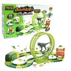 Pista Dinossauro Track Looping Carrinho com Luz 119 Peças Brinquedo Infantil Radical 7 Mini Dinos