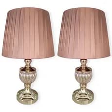 Kit 2 Abajur Dourado Luxo Quarto Cabeceira Sala Mesa Escritório Luminária Decorativa Base Metal Cúpula Tecido LED Bivolt