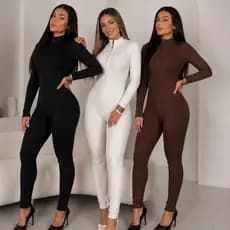 Macacão Feminino Manga Longa  Canelado  Premium Zíper Frontal Virgínia Moda Gringa