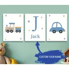 kit 3 quadros decorativos infantil personalizado moderno carro trator estrelinhas decoração de parede quarto menino