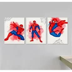 KIT 3 QUADROS DECORATIVOS MODERNOS INFANTIL HOMEM ARANHA 3 PEÇAS DECORAÇÃO QUARTO CRIANÇA MENINO MOSAICO PAREDE MDF 3MM