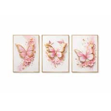 kit 3 quadros decorativos modernos infantil borboletas rosas 3 peças decoração de parede quarto criança menina mdf 3mm