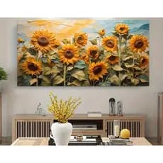 Quadro decorativo girassol 1 peça 100x80 grande moderno elegante luxuoso paisagem floral girassóis decoração de parede