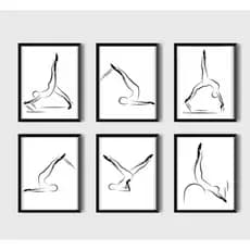 KIT 6 QUADROS DECORATIVOS PILATES SILHUETA MOVIMENTO CORPO STUDIO PILATES FISIOTERAPIA