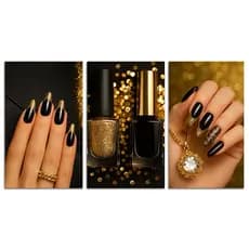 Quadros Decorativos Manicure Salão de Beleza Unhas Preta Esmalte Decoração Clinica Consultório 3 peças