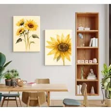 Kit 2 quadros decorativos modernos elegantes versátil girassol 2 peças mdf deocração de parede sala quarto escritório