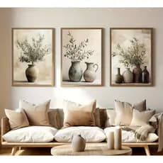 Kit 3 quadros grande decorativo 3 peças elegante de luxo vaso plantas flores decoração de parede quadros para sala mdf