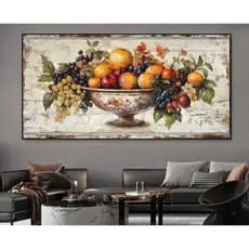 Quadro decorativos grande 1 peça 110x80 moderno elegante vaso rústico com frutas comidas alimentos cozinha decoração mdf
