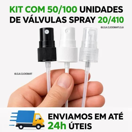 KIT 50/100 VÁLVULAS SPRAY 20/410 BORRIFADOR PERFUME FRASCO 20MM | DISPENSER PULVERIZADOR COSMÉTICOS ÁLCOOL AROMATIZADOR
