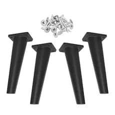 Kit 4 Pés Palitos De Plástico 20cm PVC Com Parafusos P/ Moveis Centro Criados Cor Preto