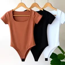 Bodyfeminino Decote Quadrado Manga Curta Suplex manguinha Forro duplo Blusa Feminina