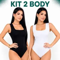 Kit 2 Bodyfeminino Decote Quadrado Suplex Alça Larga Sem Manga Blusa