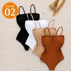 kit de 02 Body Feminino Alça Fina com Bojo Decote Reto Suplex Blusa feminina