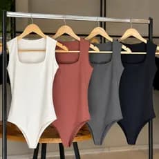 Body Feminino Decote Quadrado Suplex Alça Larga Forro Duplo Básico Casual Zero Transparência