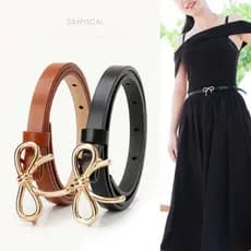Cinto fino de couro com um laço elegante e versátil（蝴蝶节）