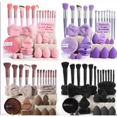 33 Pcs/set Profissional Rosto Tiaras, Laço,pincel, Pulseiras e Esponjas de Beleza