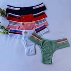 Kit Calcinhas Canelada Feminina Básica Tanga Canelada Conforto Cós Elástico Firme Elástico Listra