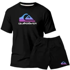 Kit Conjunto Masculino Quiksilver Degrade 100% Algodão 30,1 Camiseta e Short Tectel Com Elastano