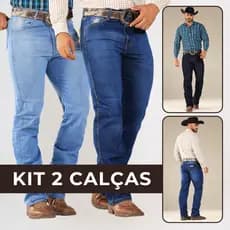 Kit 2 Calça Country Masculina Tradicional Premium Jeans Reforçada Rodeio Trabalho Carpinteiro Cowboy