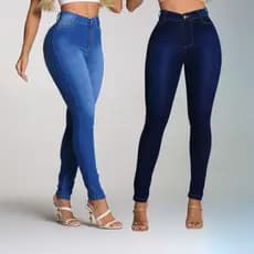 Kit 2 Calças Jeans Femininas Skinny Cintura Alta Lycra Confortavel Modeladora para Trabalho Dia
