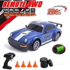 Carrinho de Controle Remoto Drift recarregável neon Porsche 911 GT3 Turbo corrida 4WD tração nas quatro rodas