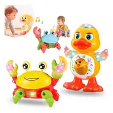 Kit Caranguejo Fujão e Patinho Dançante Brinquedos Infantil Com Luz E Som + Movimento