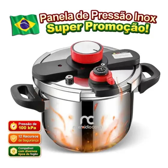 Panela De Pressao Inox 6L/8L/10L 100kPa  De Vapor Para Indução E Fogões