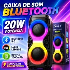 Caixa de Som RGB Portátil Bluetooth Som Potente 20W Bateria 2500mAh