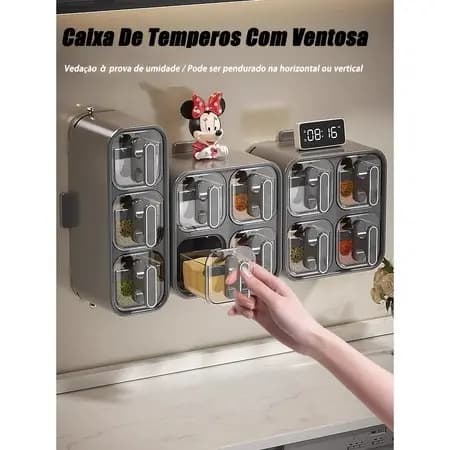 Organizador de Temperos com Ventosa, Novo Design - Conjunto de Frascos para Sal, Açúcar e Temperos