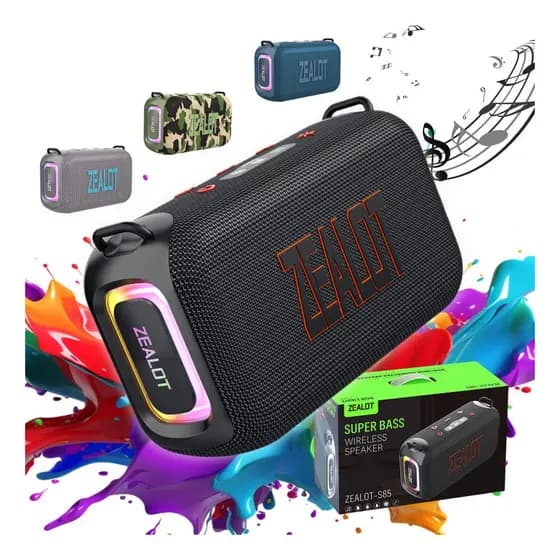 Caixa de Som Portátil ZEALOT S85 - IPX6 À Prova D'Água Bluetooth 5.3 para Camping e Praia