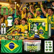 Kit Torcedor Copa do Mundo 2026 Brasil 10/20/30 Unidades Bandeira Vuvuzela Adesivo e Pintura Facial