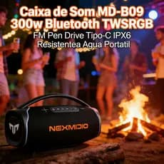 Caixa de Som NEXMIDIO-B09 300W Bluetooth IPX6 À Prova D'água RGB Bateria 27000mAh Grave Potente
