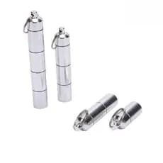 Caixa de armazenamento de comprimidos em alumínio, formato de cápsula de 17mm, à prova d'água, com chaveiro.