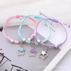 3Pcs/Conjunto Pulseira de Amizade para Casais para Meninas Pingente de Desenho Animado Fofo Ajustável Cor Fashionável pa