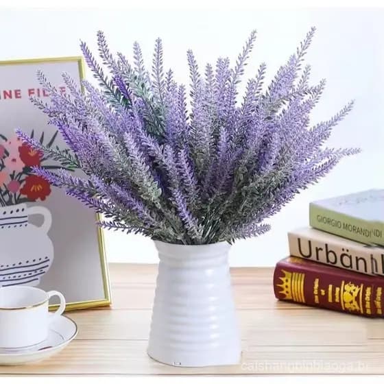 Kit 5 Buquês de Lavanda Siliconada Nevada Lilás Toque Real 36cm Artificial