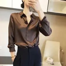 Camisa de cetim de simulação de seda Gola branca para mulheres, outono 2022, camisa de alta qualidade, top de moda de al