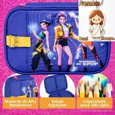 Estojo Grande com Divisórias de Kpop Warrior para Uso Escolar de Meninas (Chave Inclusa)
