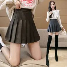 Saia curta de lã saia plissada feminina outono inverno novo estilo xadrez preto cintura alta versão coreana saia linha a
