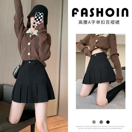 Influenciador cinza saia plissada feminina primavera outono inverno 2023 novo estilo saia de cintura alta pequena saia l